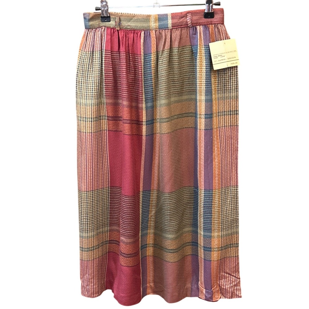 Vintage 90's Liz Baker Plaid Midi Skirt Dark Academia Cottagecore Librarian